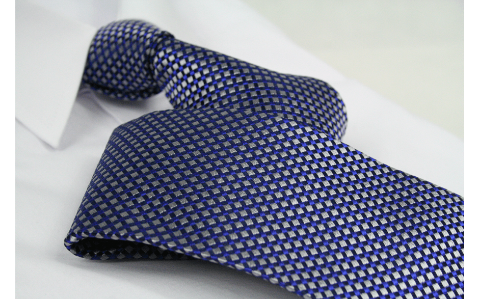 Krawatte Karo Quarzgrau/Kobaltblau