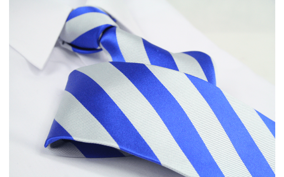 Krawatte Streifen Royalblau/Seidengrau