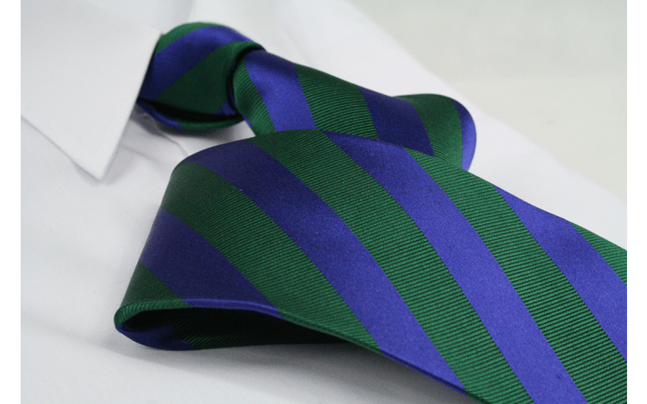 Krawatte Streifen Tannengrün/Kobaltblau